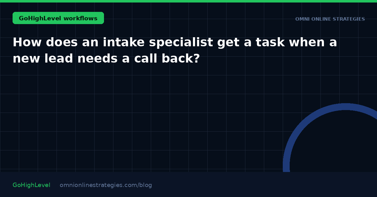 How does an intake specialist get a task when a new lead needs a call back?