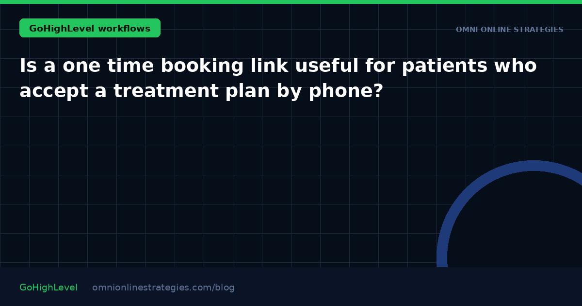 Is a one time booking link useful for patients who accept a treatment plan by phone?