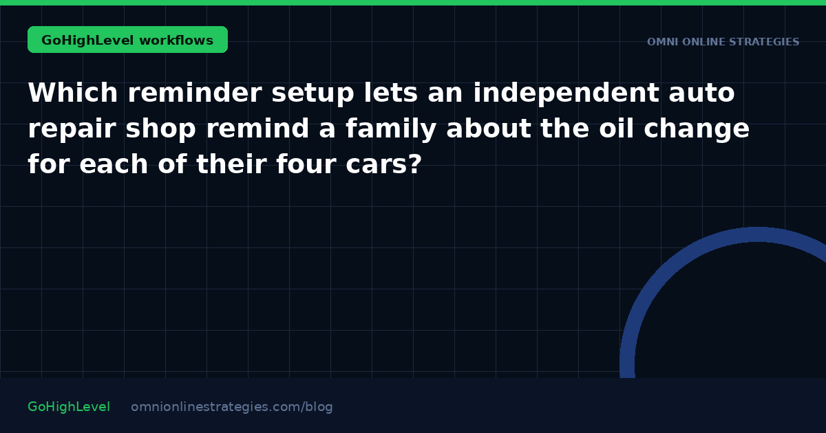 Which reminder setup lets an independent auto repair shop remind a family about the oil change for each of their four cars?