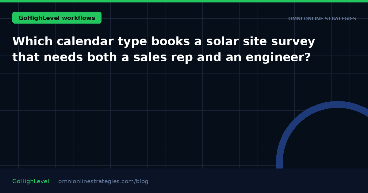 Which calendar type books a solar site survey that needs both a sales rep and an engineer?