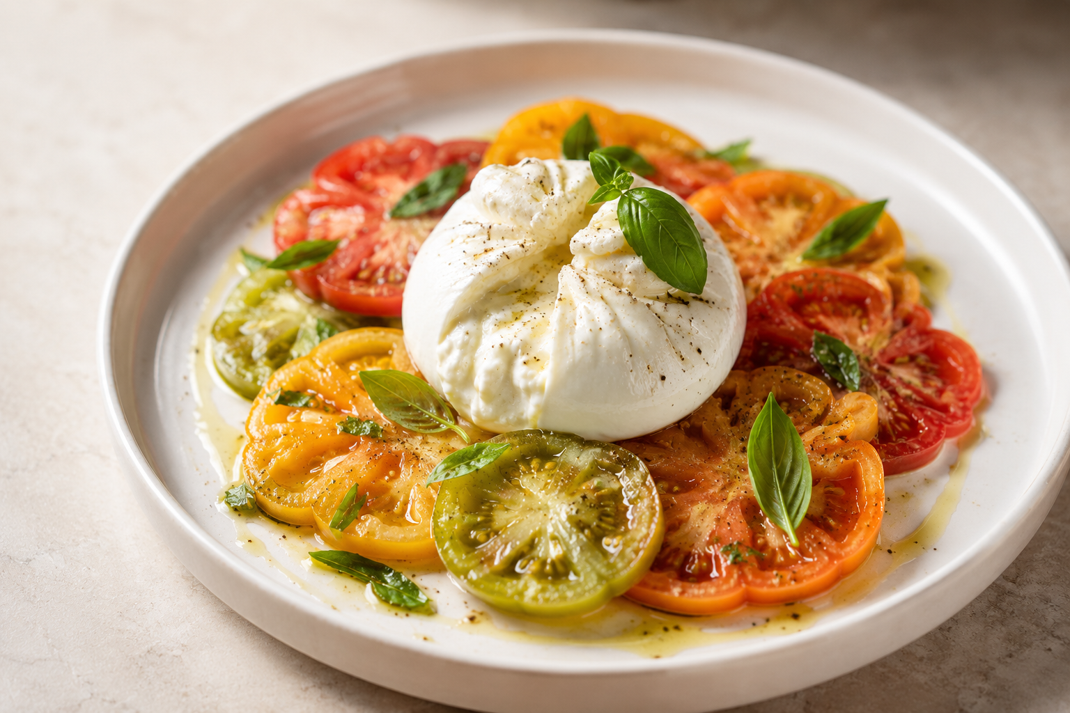 Burrata and heirloom tomatoes